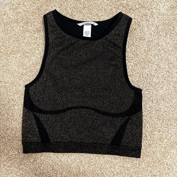 Victoria's Secret High Neck Sports Bra Tank Seamless Black Gold Women's Small - Picture 1 of 4